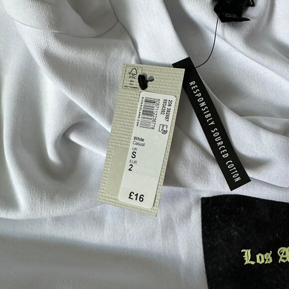 River Island Mens Size Small White Short Sleeve TShirt Los Angeles Graphic Print - Picture 6 of 8